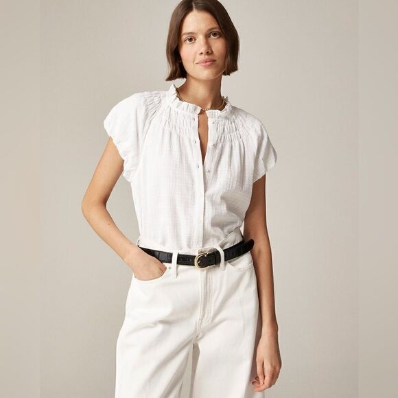 NWT J. Crew Smocked-neck top in textured gauze - Picture 5 of 11